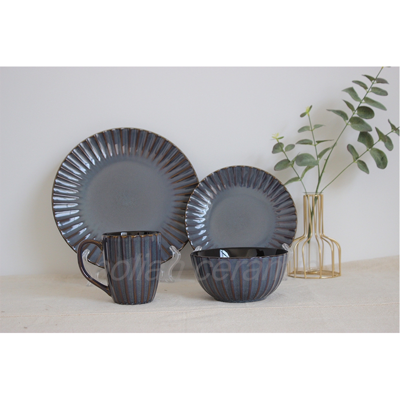 embossed dinnerware with reactive glaze