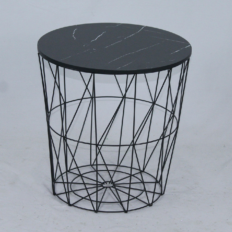 Metal wire single marble effect MDF side table
