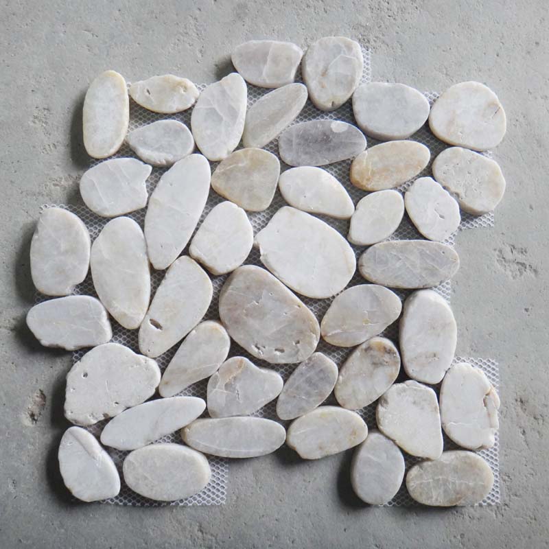 Interlock Mesh Back White Pebble Tile For Landscaping
