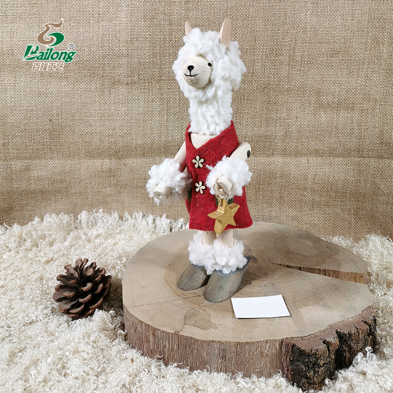 Home Decoration Gift Wooden Fuzzy Sheep With Wool