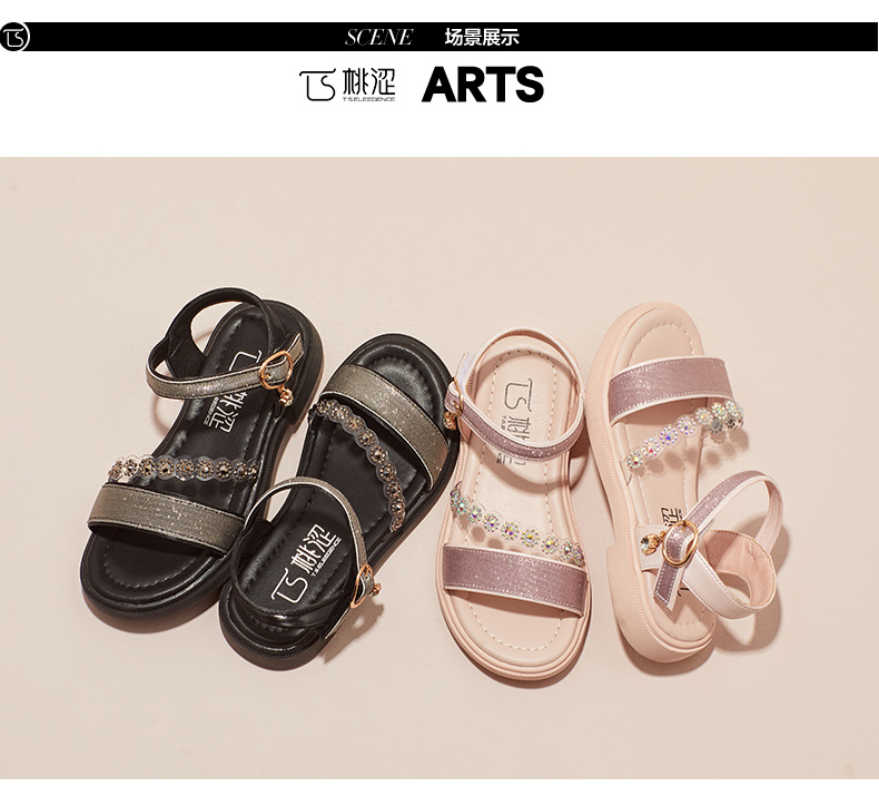 SS 2020 EU 23-36 Fashion bling bling Transparent Stripe Buckle Ankle with diamond girl Sandal