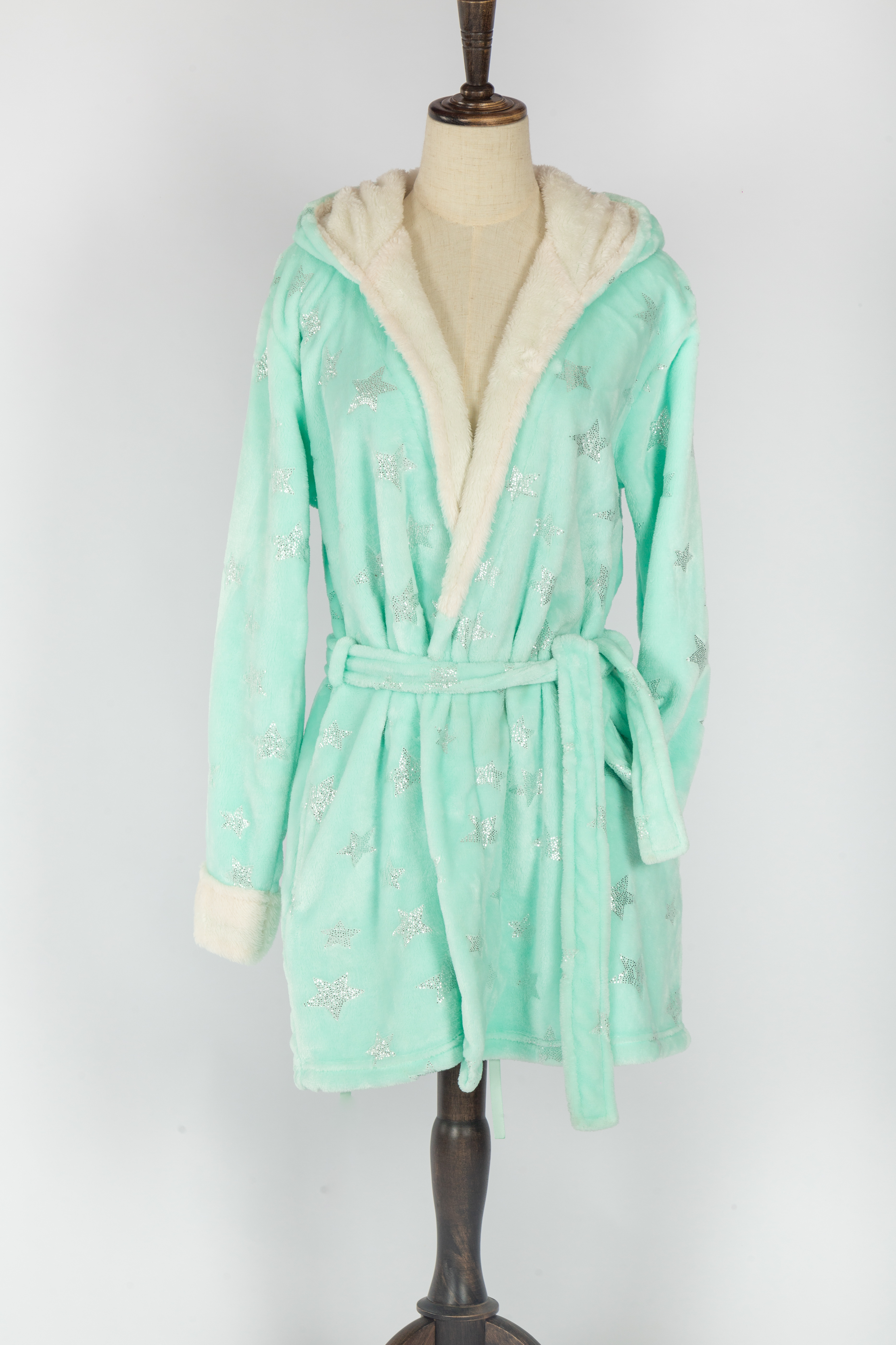 Home warm soft double layer coral fleece foil pirnt bathrobe