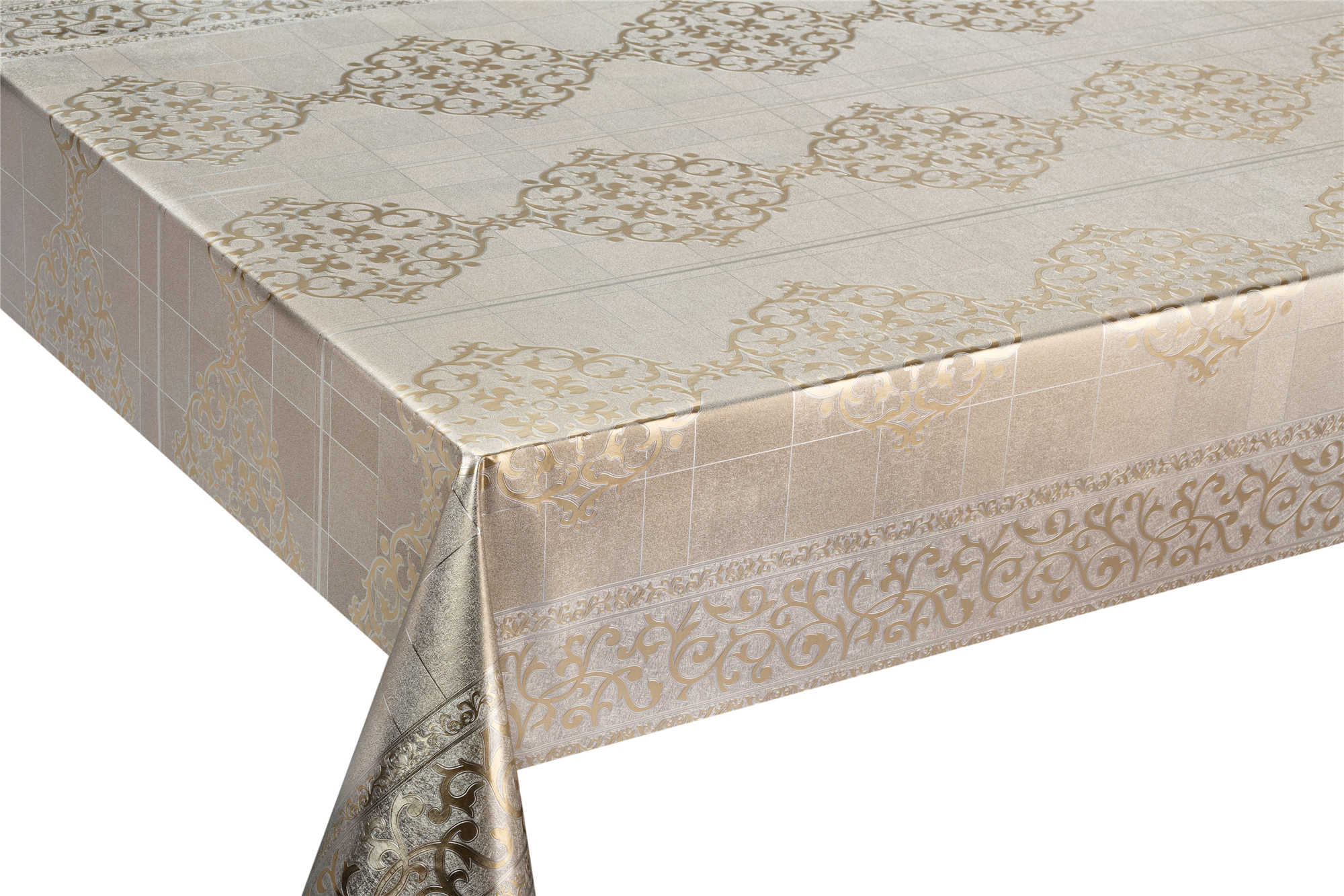 GY series pvc golden silver tablecloth with fabric polyester