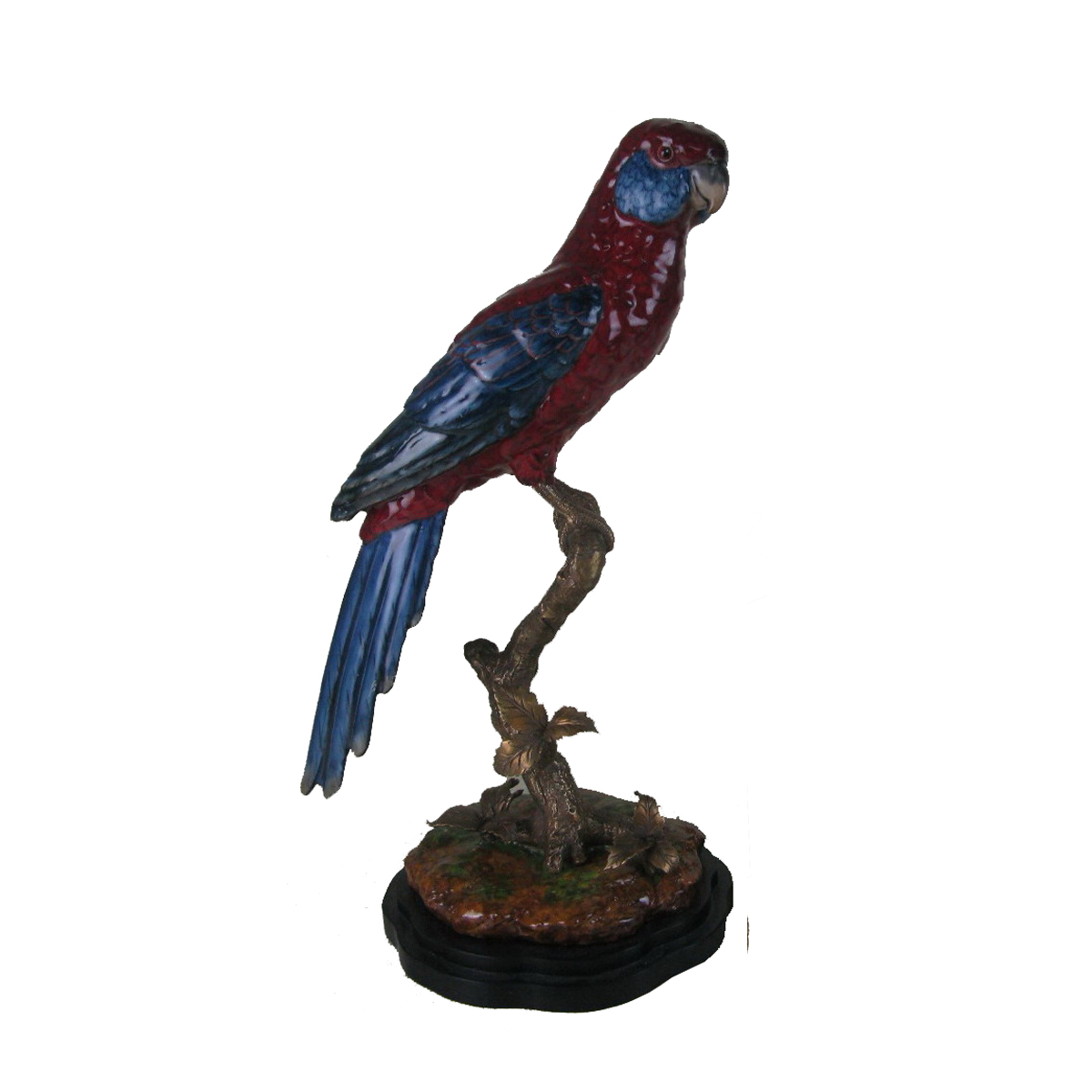 Antique Bronze Handpainted Porcelain wood base Home Decoration Parrot