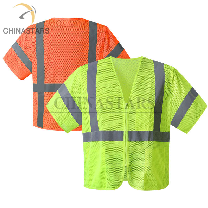 Cheaper Class 3 high visibility safety Mesh reflective vest with Zipper Closure yellow and orange colors available