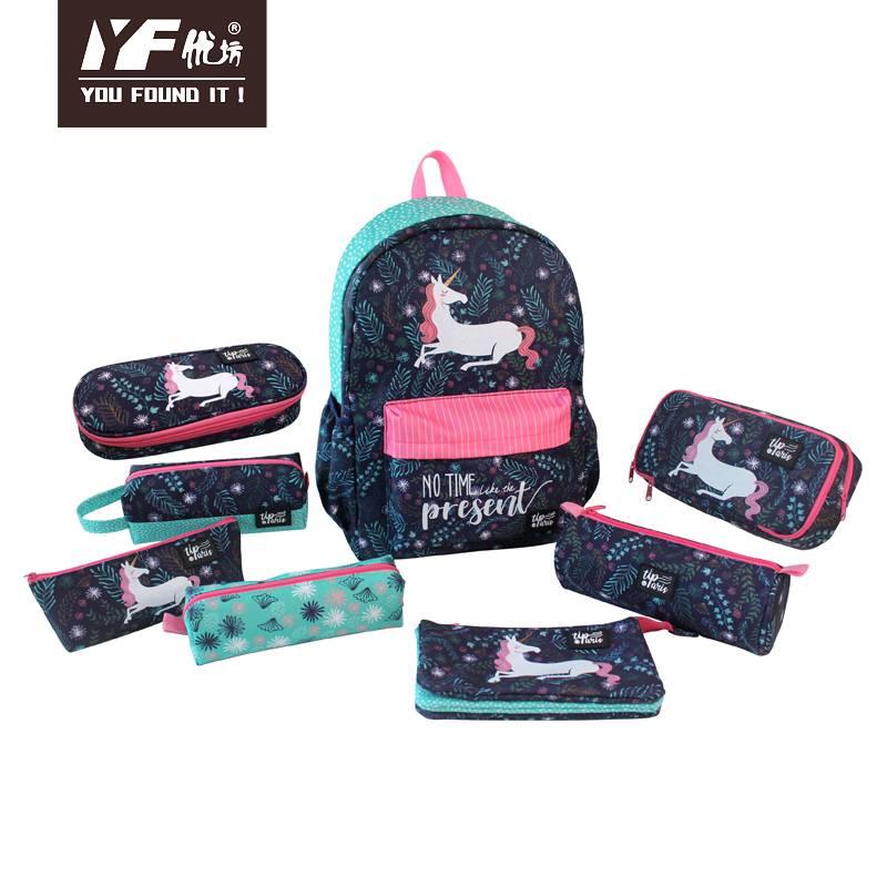 Custom Zipper Simple Fashion unicorn style stationery set school bag backpack