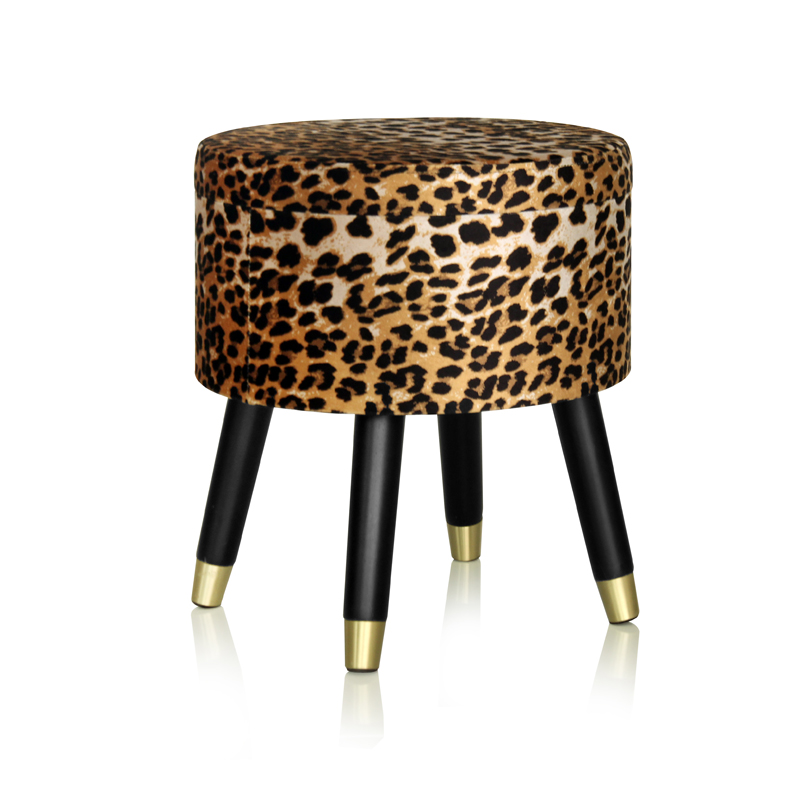 Popular Practical Portable Storage Round Leopard Print Stool