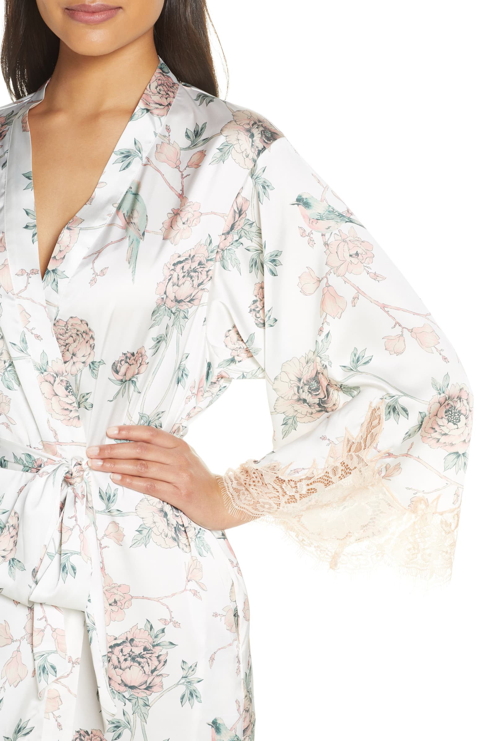 Women satin print robe