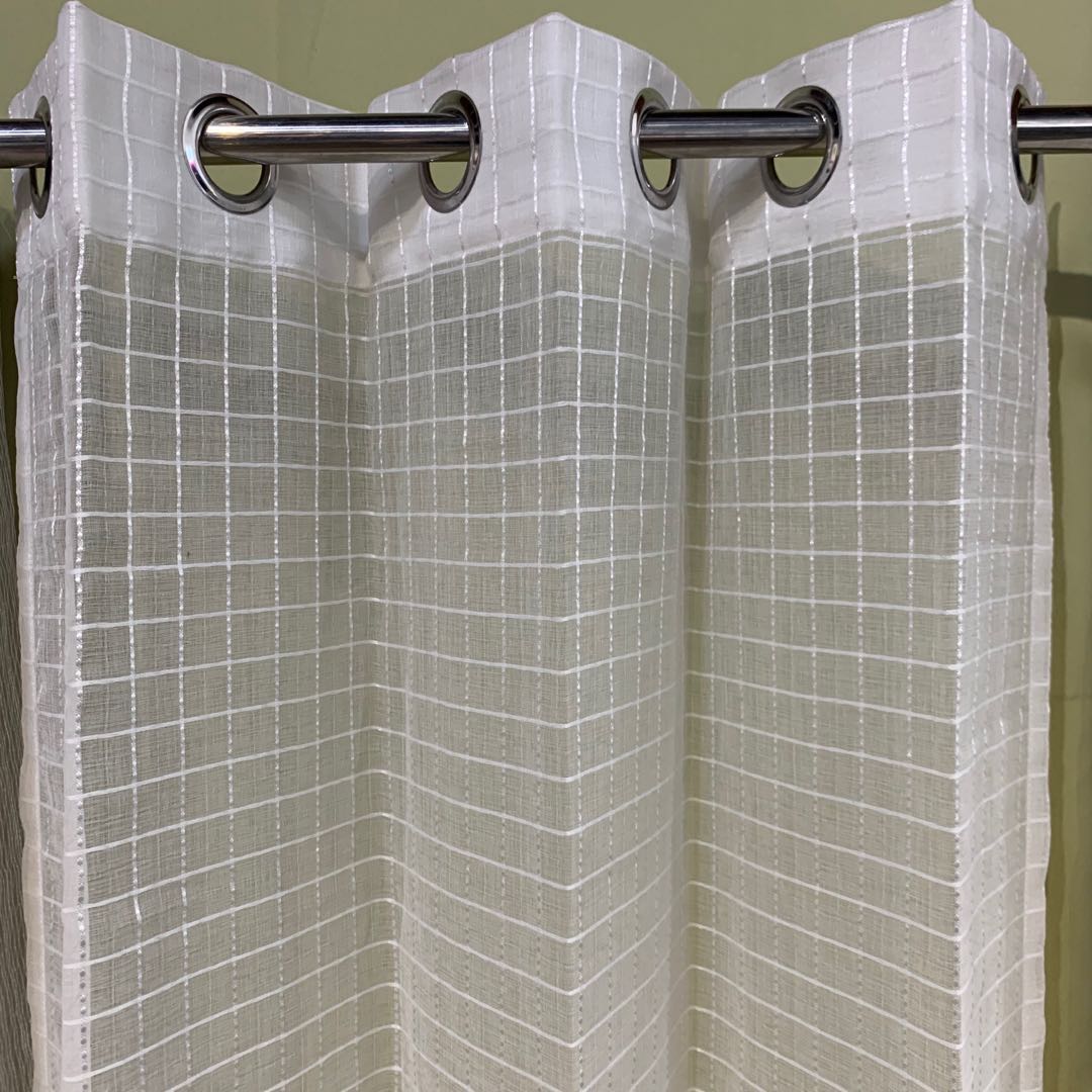 Polyester Check Sheer Cutain Panel Pair