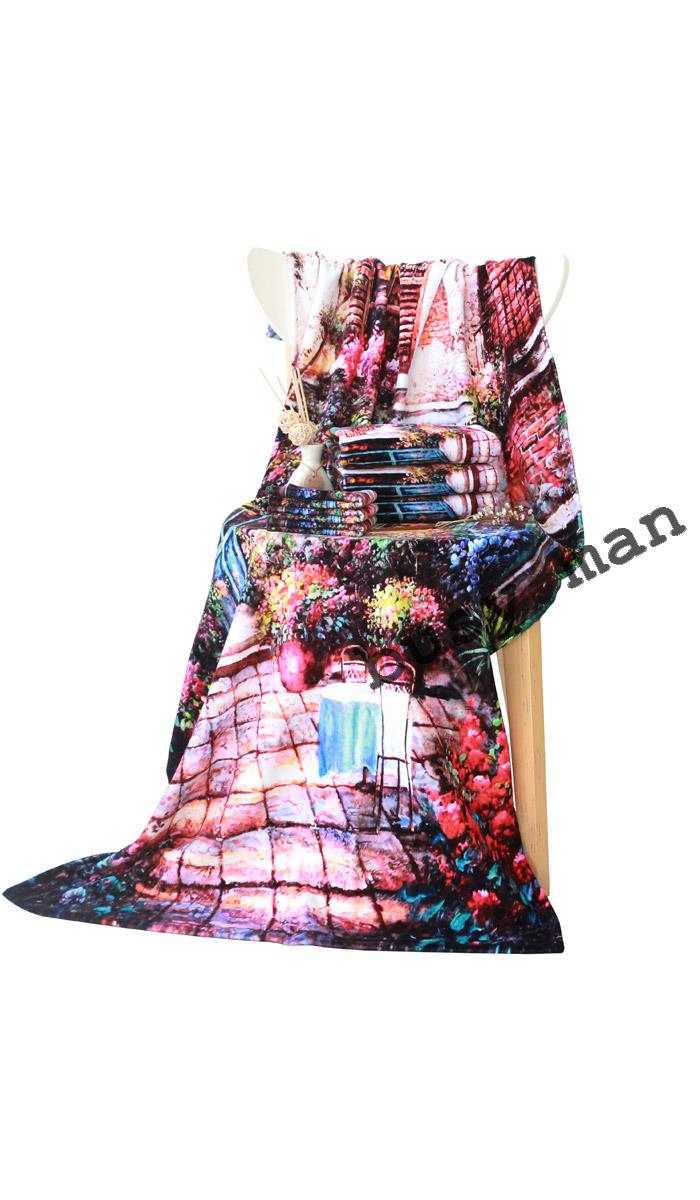 cotton Pastoral style digital printed towel set