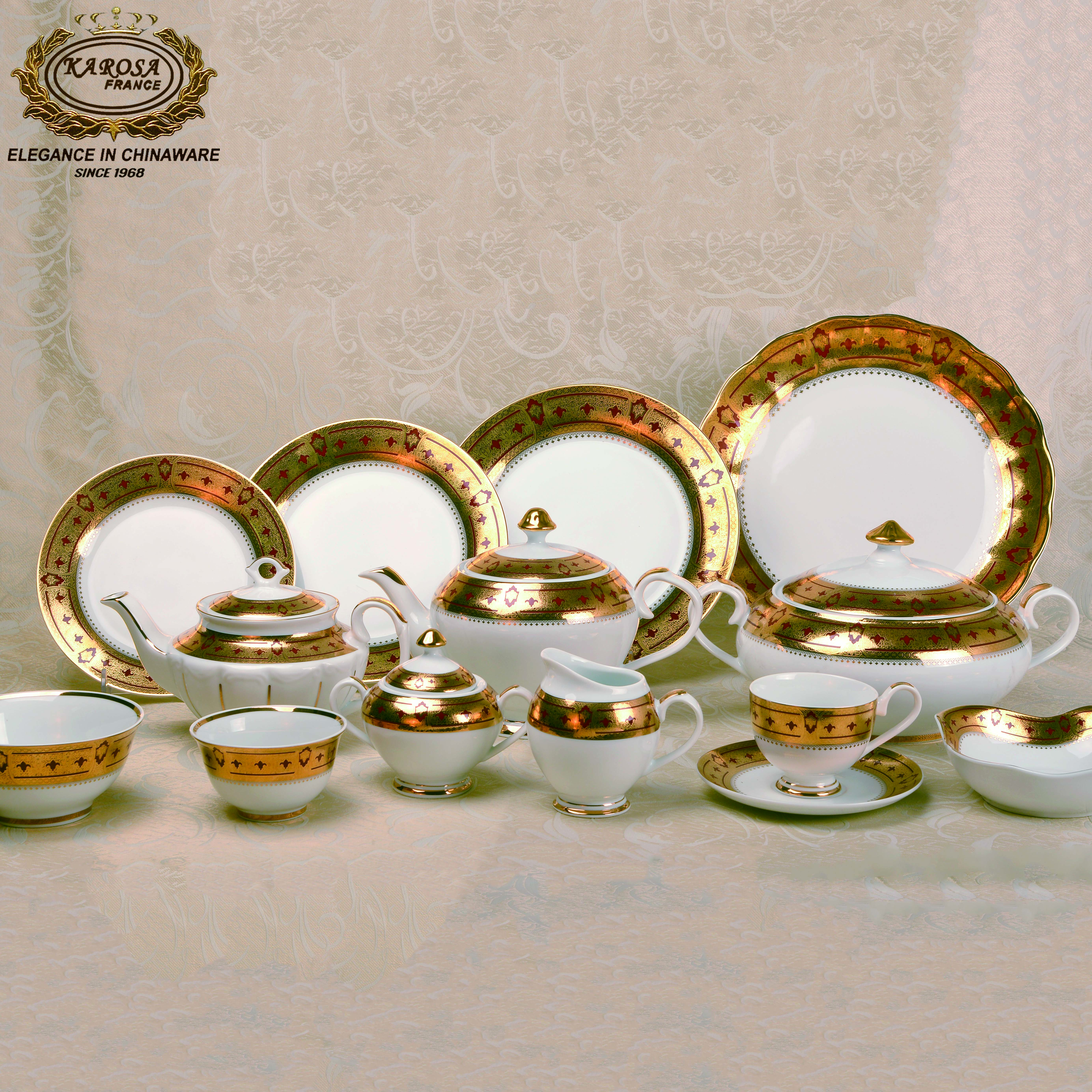 Karosa embossed gold luxury bone china dinner set