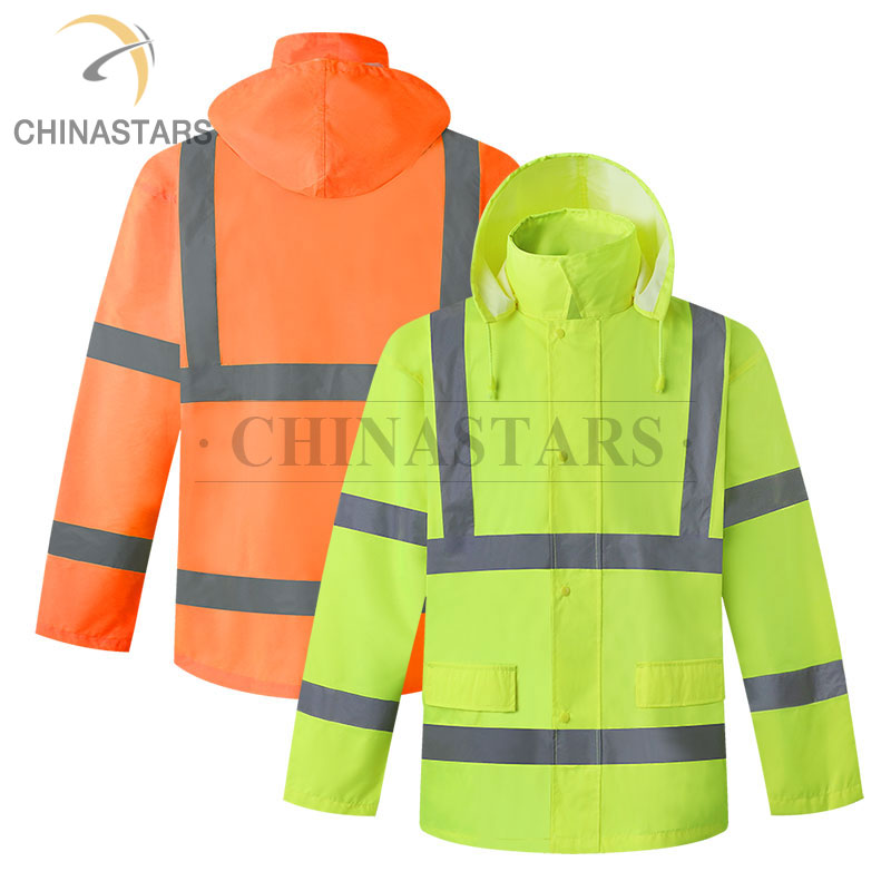 PU Coated waterproof safety workwear ANSI 107 & EN 20471 Class 3 hi vis reflective raincoat jacket clothing