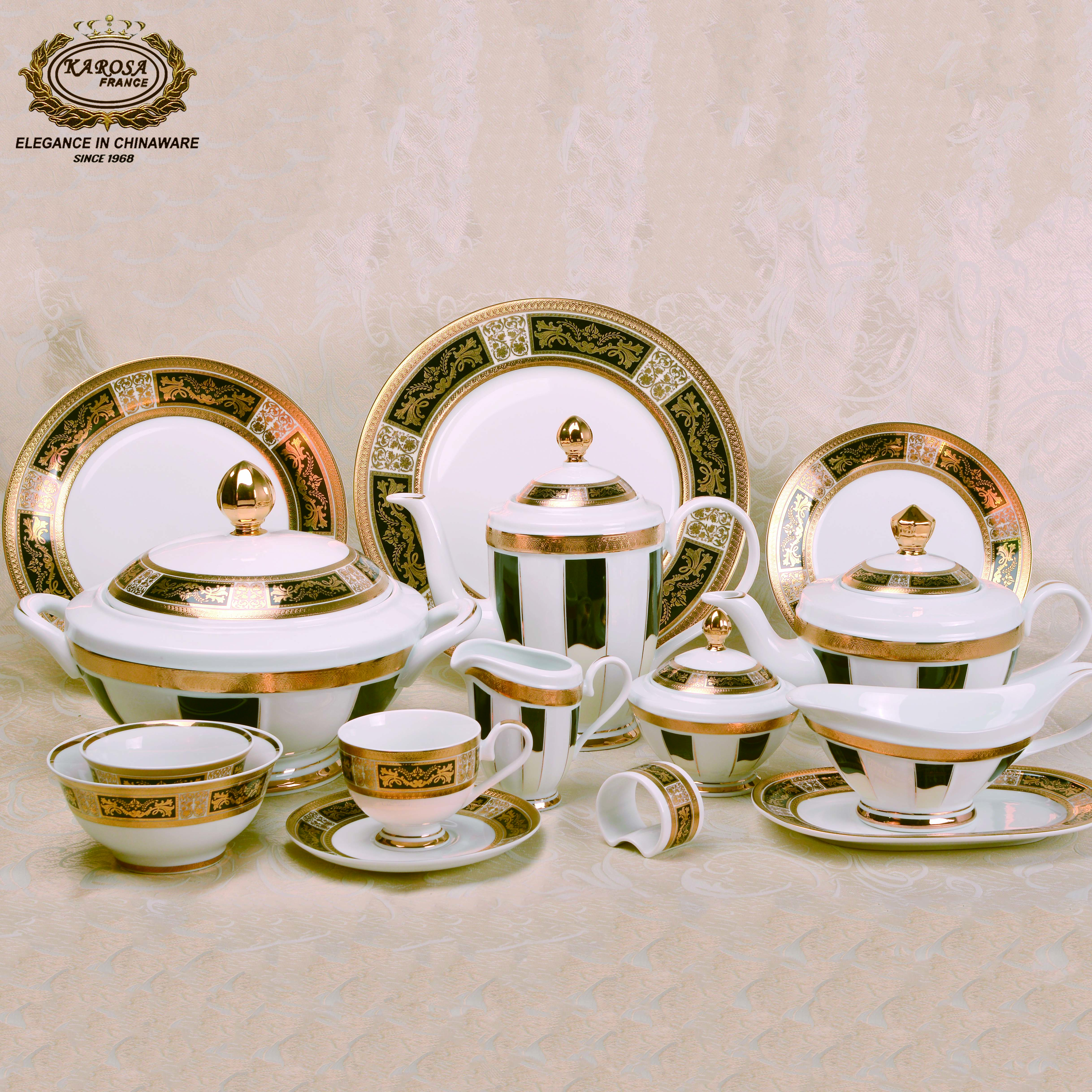 Karosa embossed gold luxury bone china dinner set