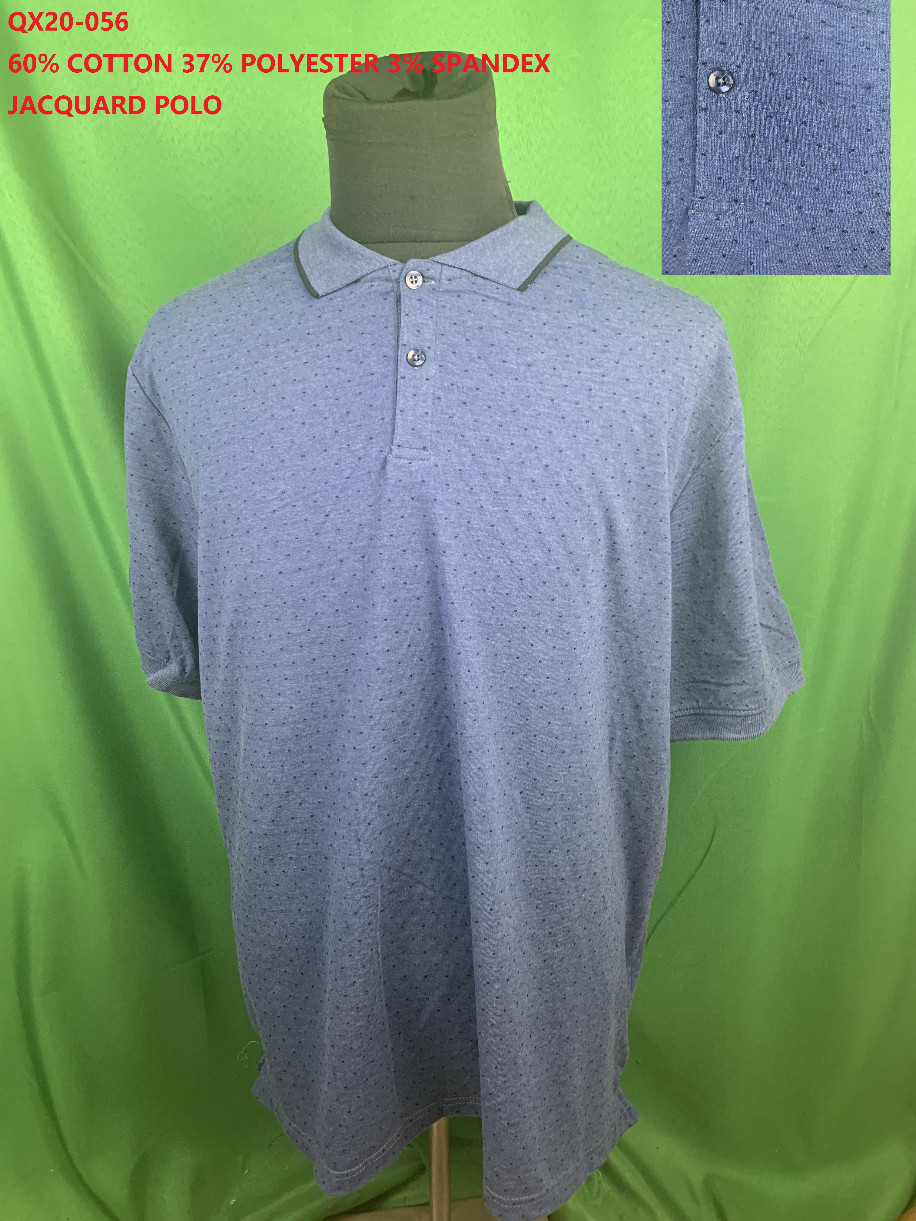 Qx20-056 Cvc Spandex Jacquard Polo