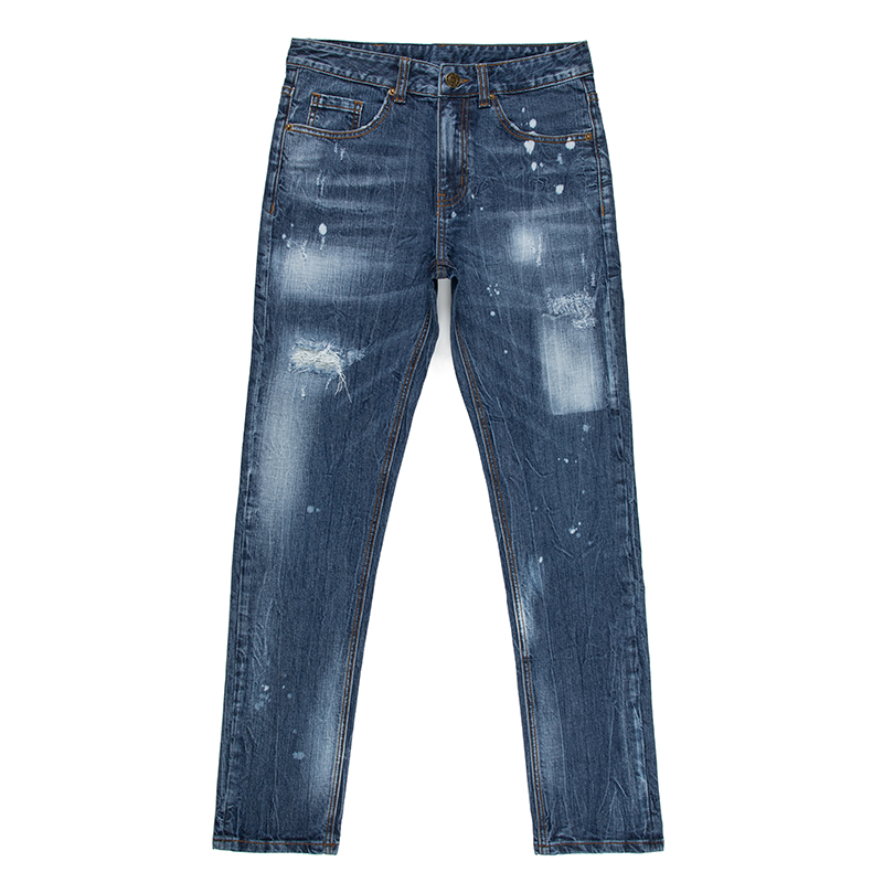 Blue tie dye denim jeans custom monkey wash ripped jeans pants staright skinny men jeans trousers G2001