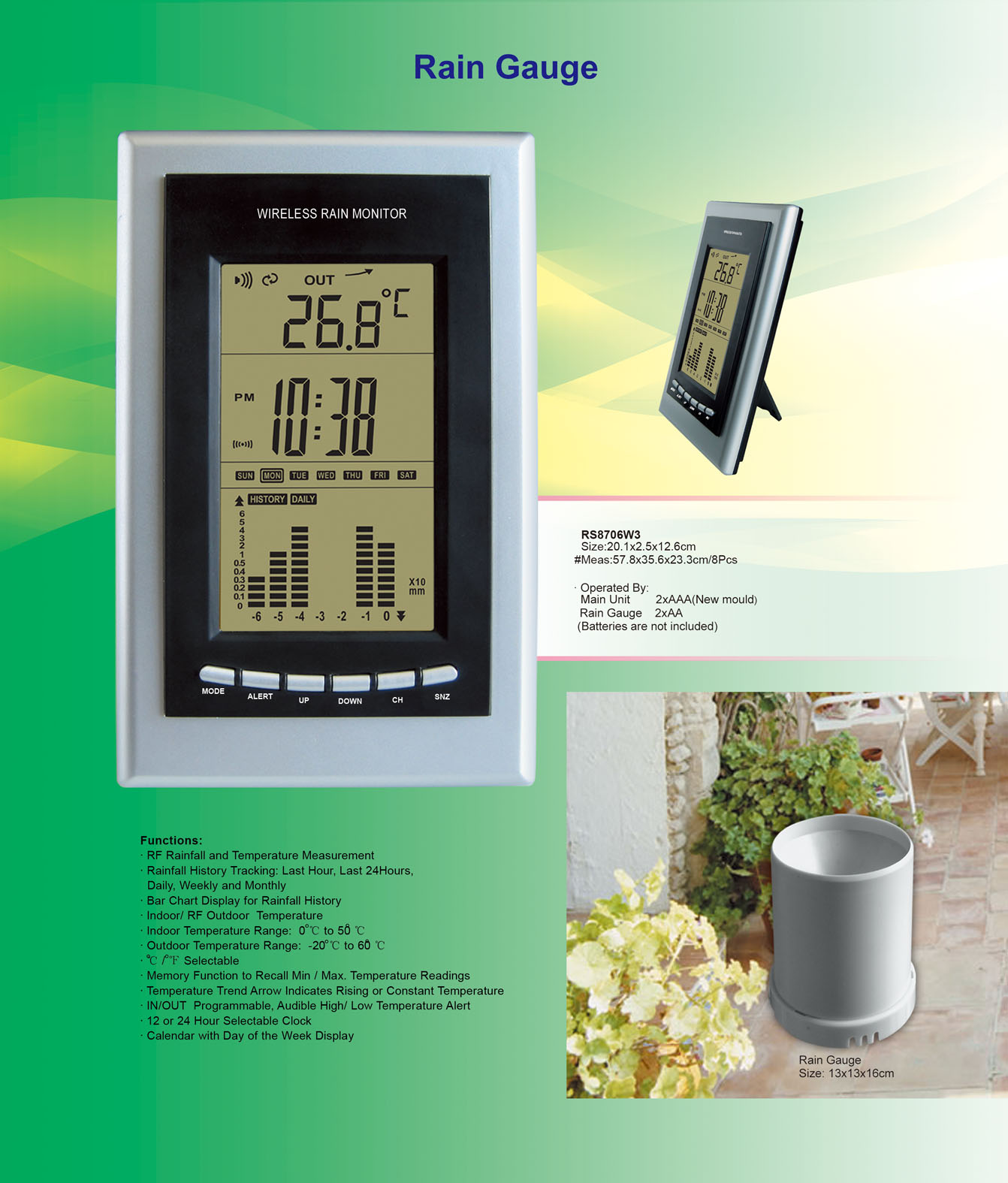 Digital Rain gauge thermometer