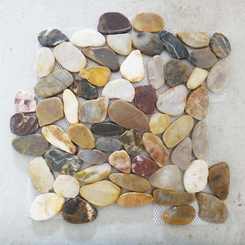 Mix Color Pebble Stone Flooring With Mesh-Back