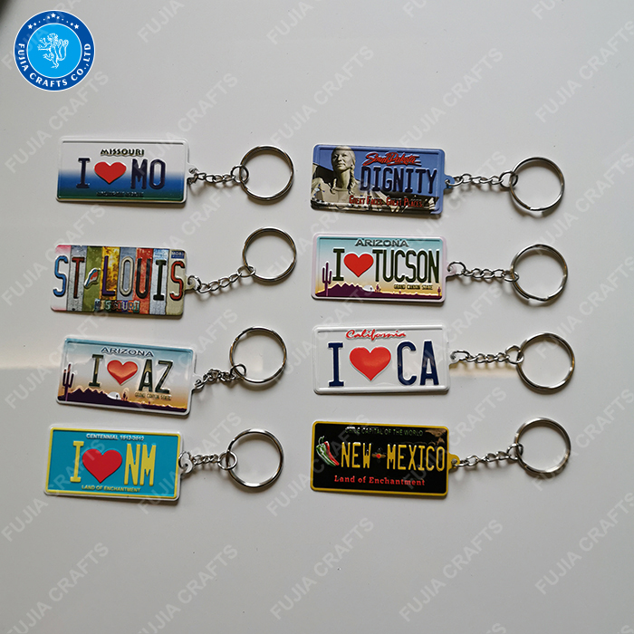 Wholesale Custom DIY Design USA License Plate Printed Embossing Metal Aluminum Keychain