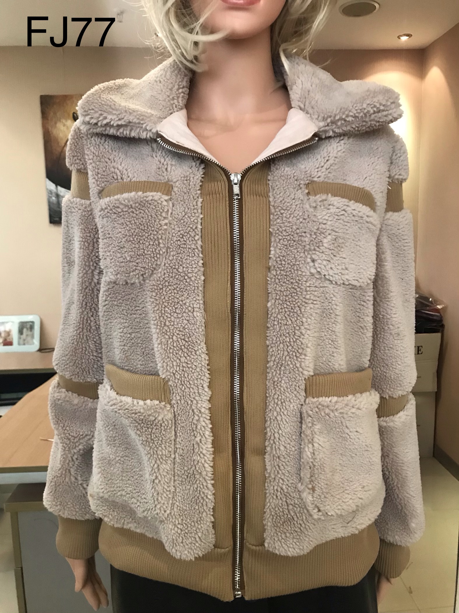 Ladies Jacquard Faux Fur Jacket