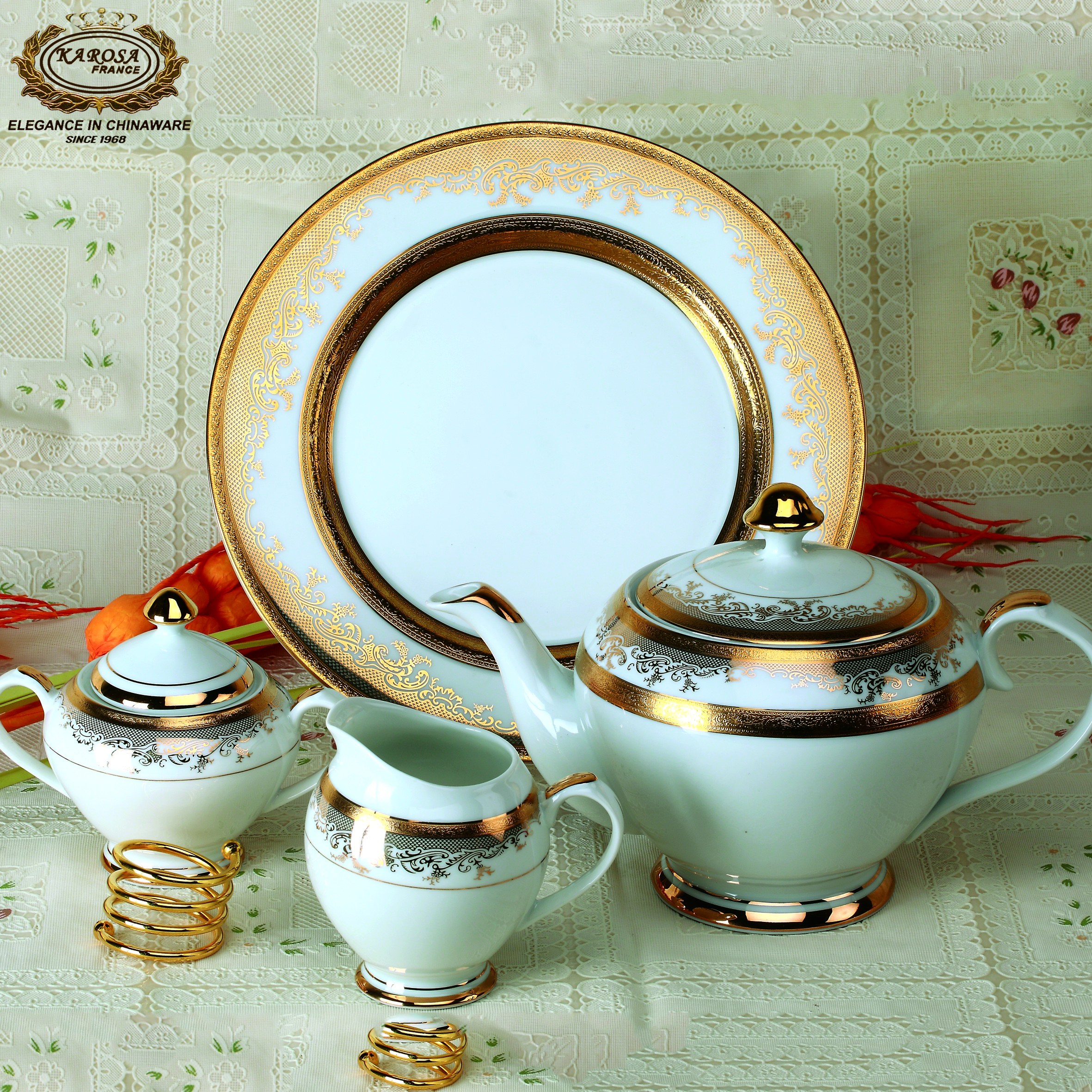 Karosa embossed gold luxury bone china dinner set