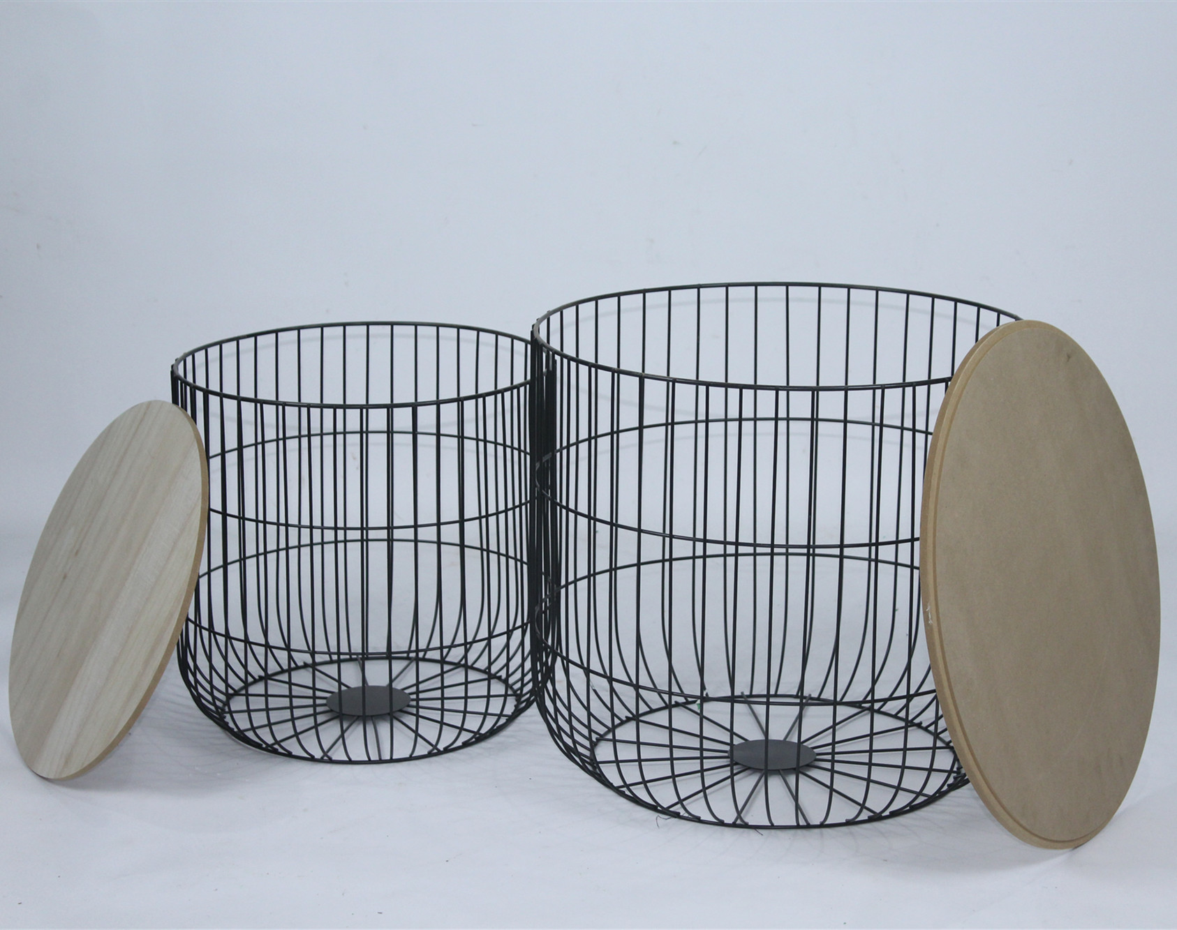Metal wire set of 2 MDF side basket table