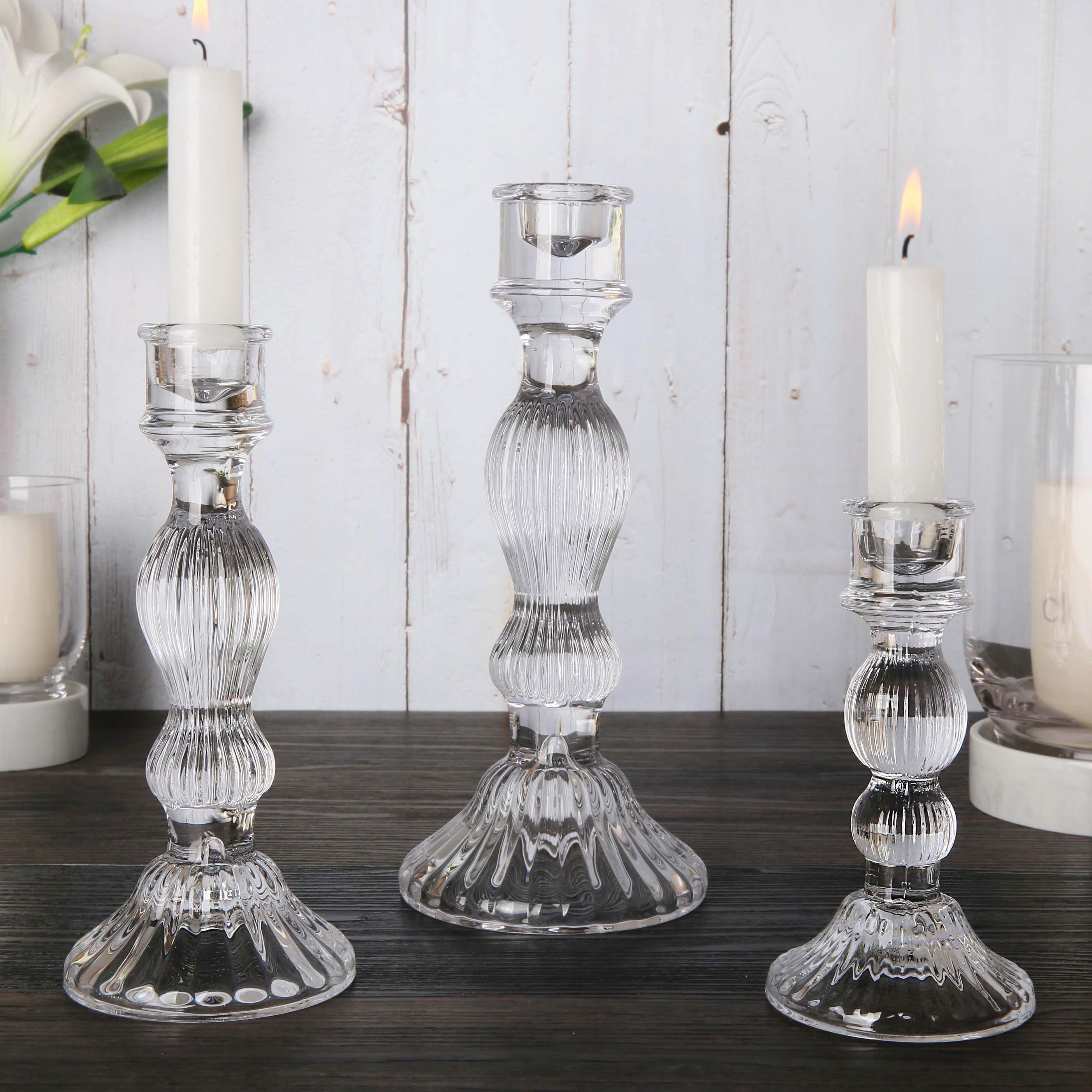 Glass Candle Holder,diamond pattern,set of 4,used for Taper Candle,Pillar Candle,H100mm,150mm,200mm,250mm