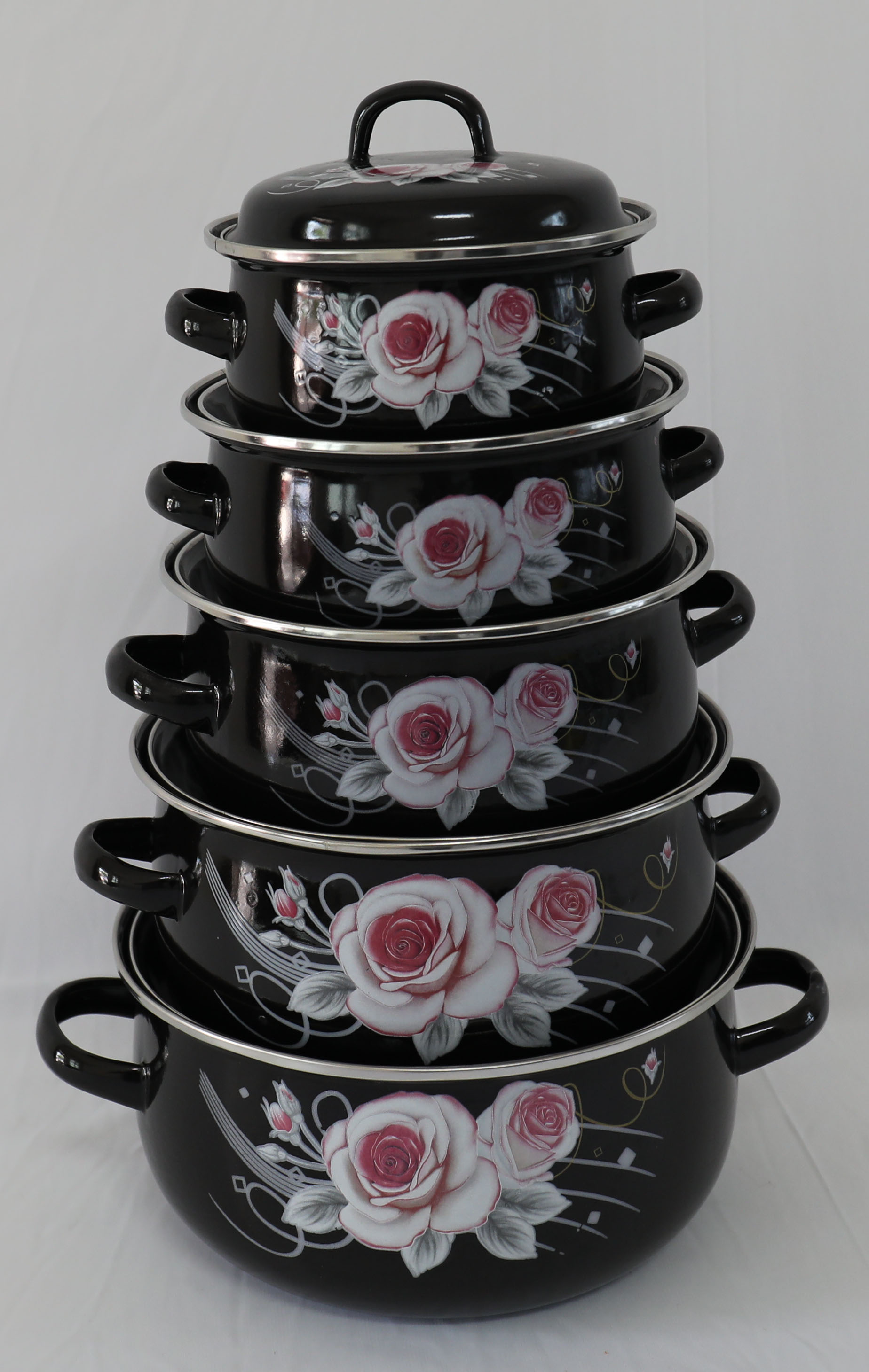 Enamel Black Casserole With Water Decal, Enamel Cover