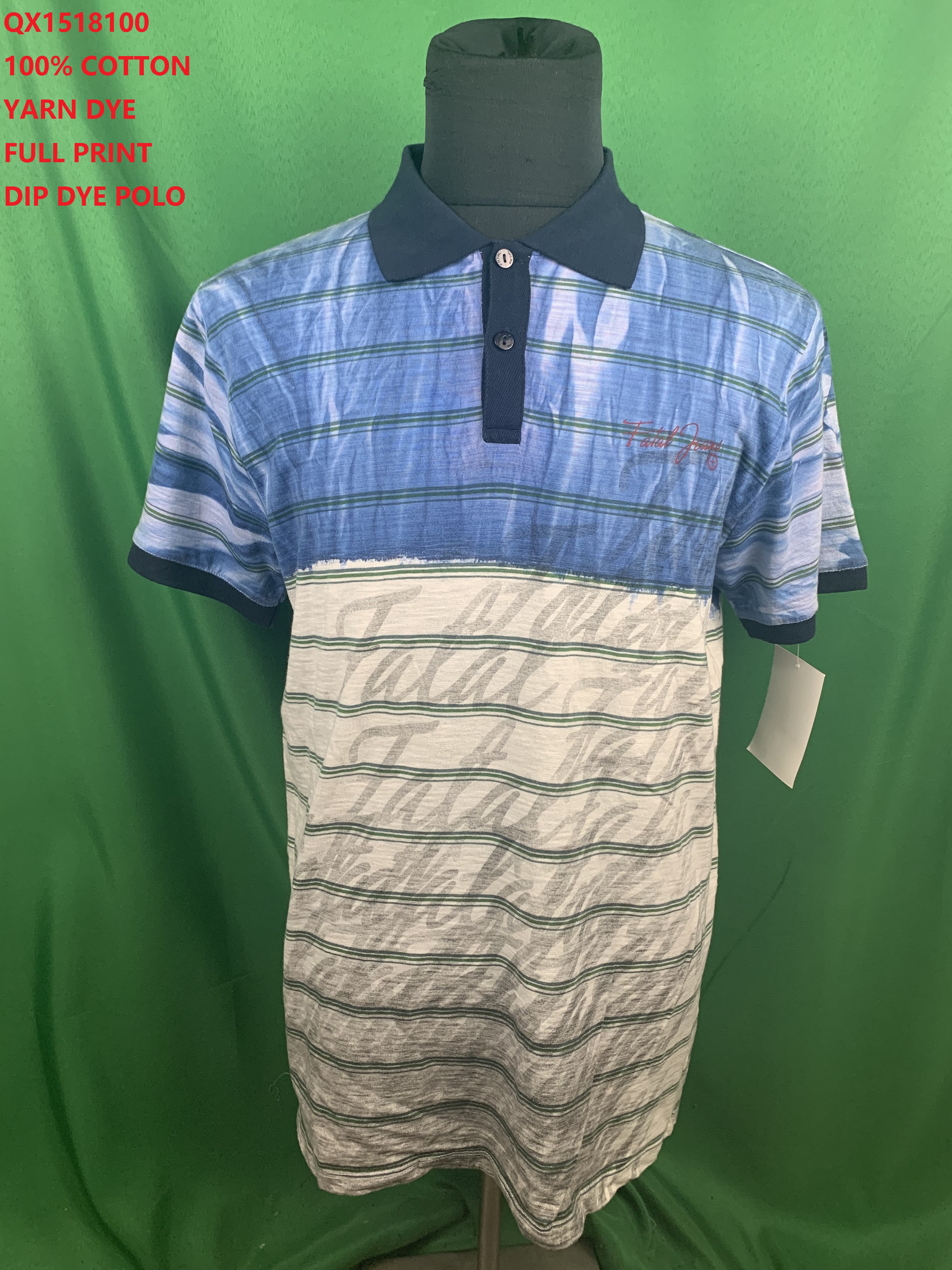 Qx1518100 100% Cotton Yarn Dye Full Print Dip Dye Polo