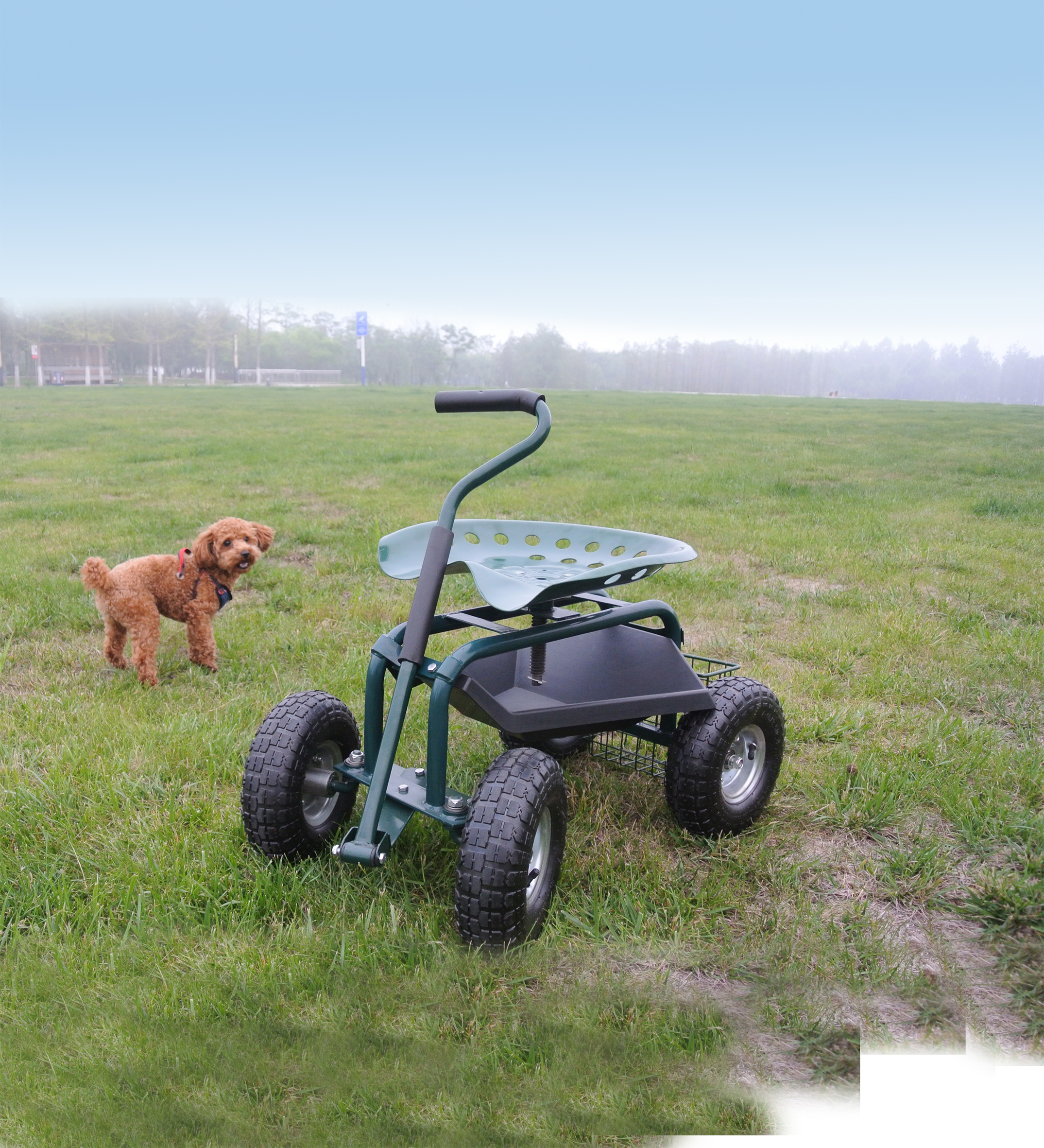 Rolling four wheel garden seat cart