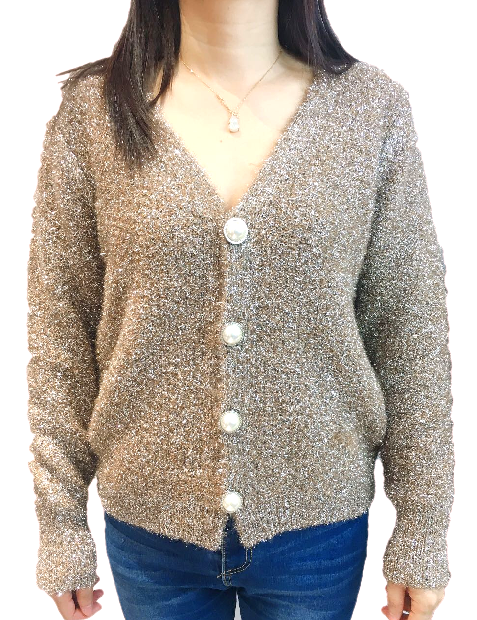 Ladies' knit button cardigan