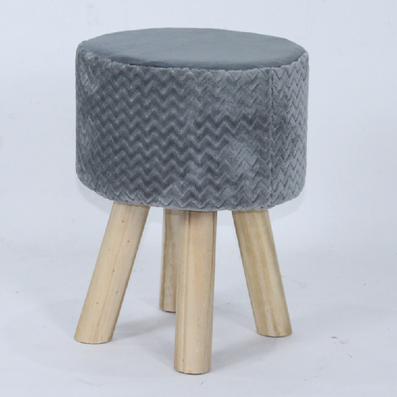 Fur fabric cover wooden footstool