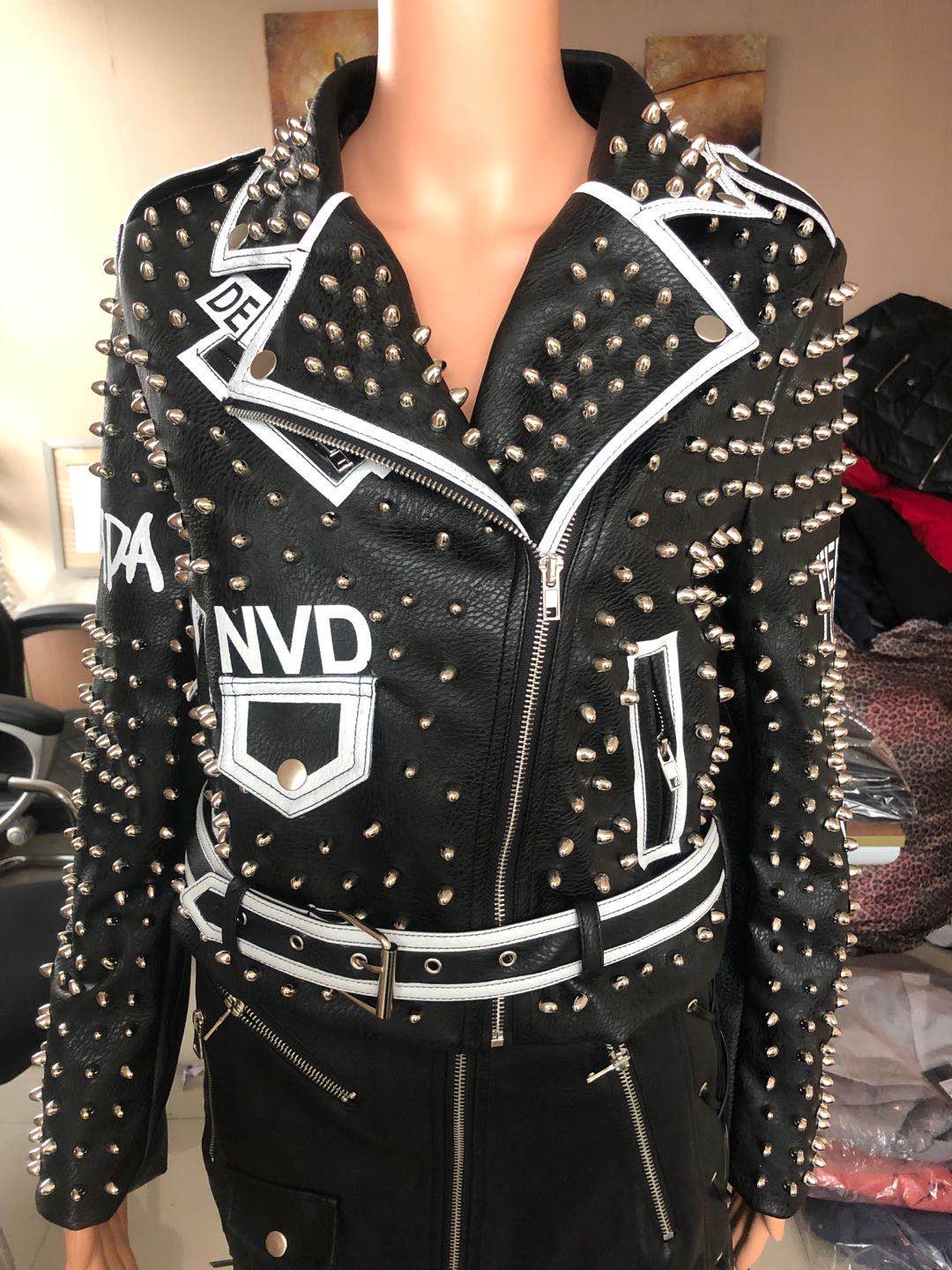 Ladies Print Embroider With Studs Pu Jacket