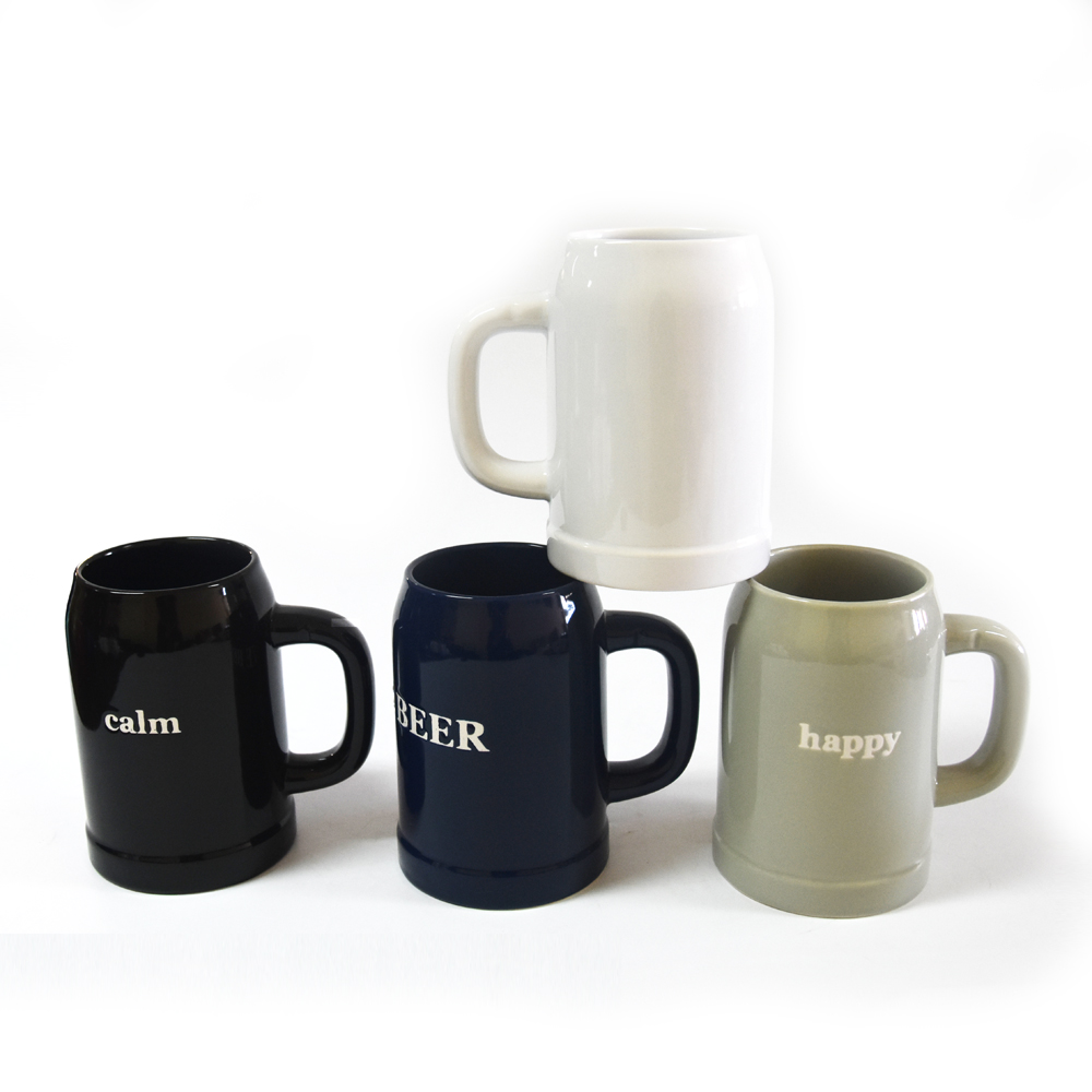 Solid color stoneware screen print beer mug ceramic mug