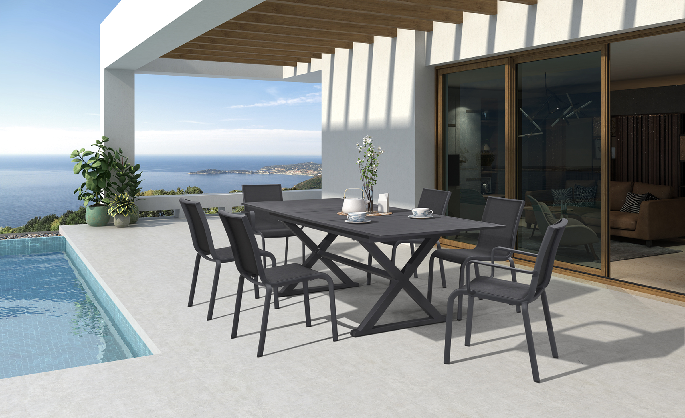 outdoor furniture EXTENSIVE TABLE ALUM CHAIR
