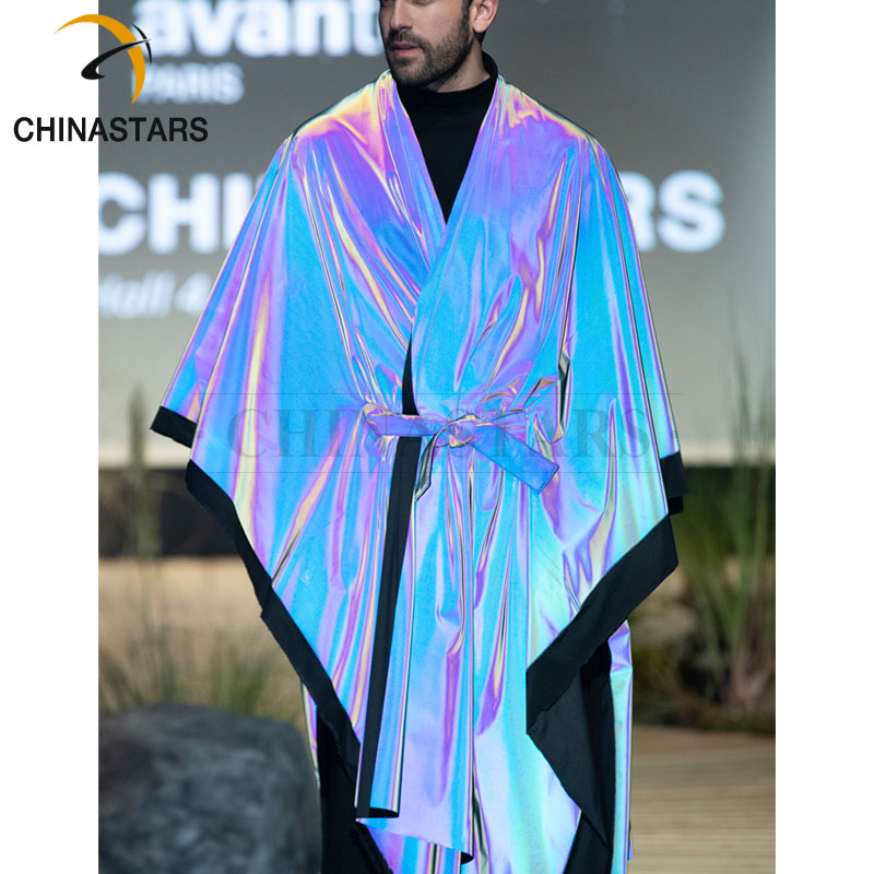 Customized design rainbow iridescent reflective fabric material fashion wear clothes