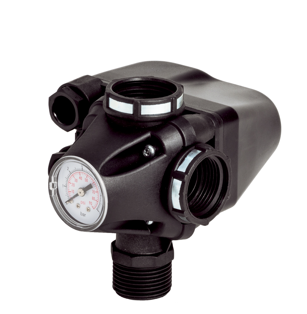 Pressure Switch For Water Pumps With Integrated Pressure Gauges And Three Way Fitting