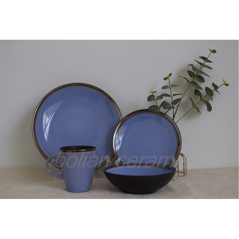 16pc dinner set reactive glaze with metal edge