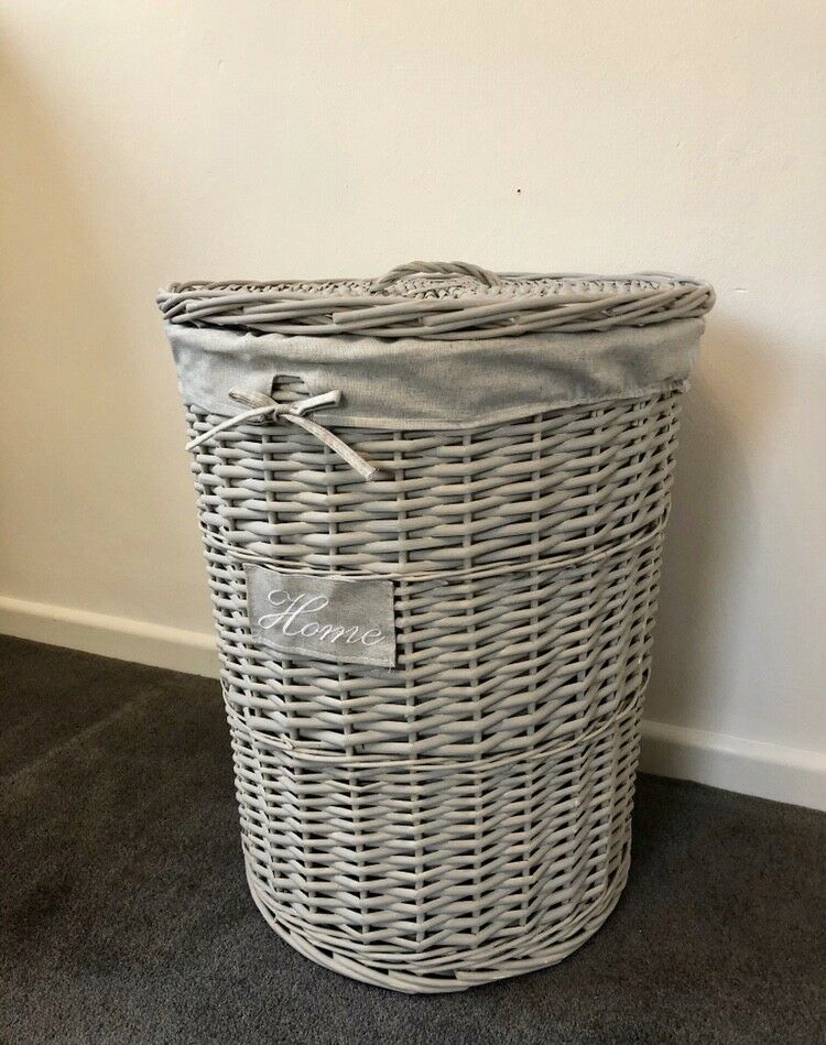New Grey Storage Lidded Wicker Hand Woven Laundry Storage Basket Strong Durable