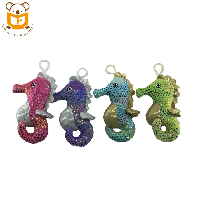 Wholesale custom Seahorse Suffed Animal Seahorse sea animal Sequin Key Ring