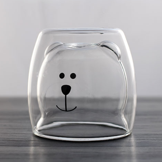 260ml transparent/ green/ brown bear shaped double-wall heat resistant high borosilicate glass cup