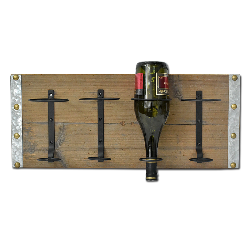 Lukcywind Farmhouse Rustic Country Wood and Metal Wine Rack With Zinc Details