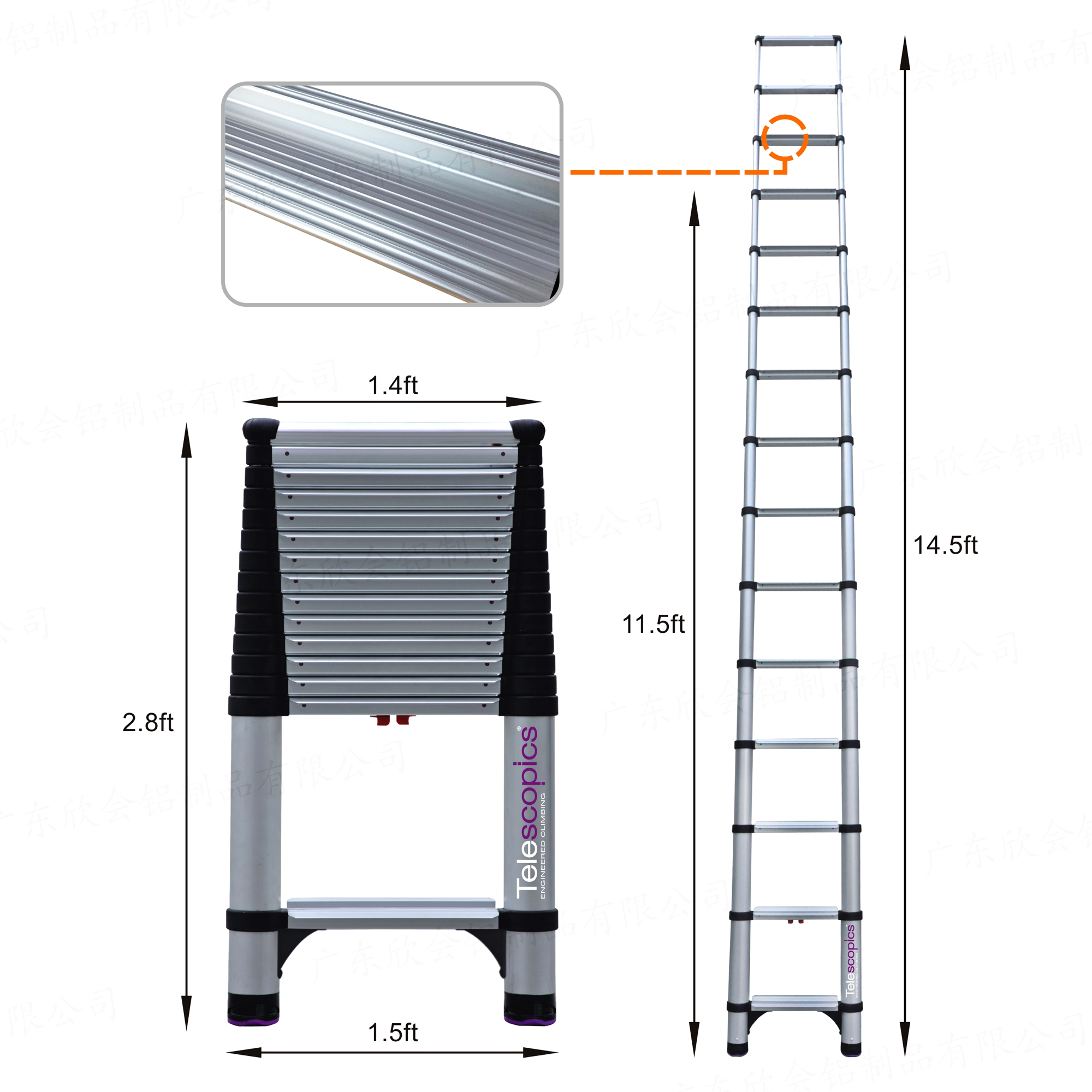 18 ft Reach Professional Wide Step Telescoping Extension Ladder