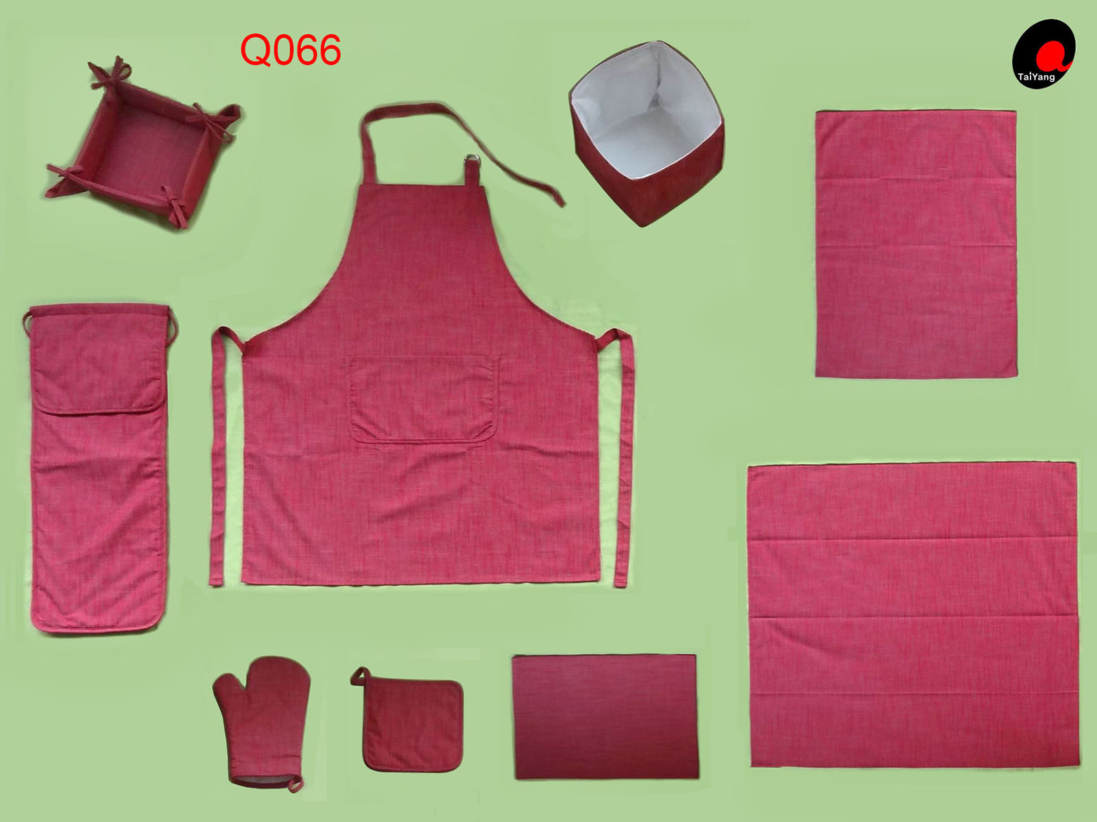 Oven mitt/potholder/apron/placemat/tea towel/bread basket/bread box, and etc