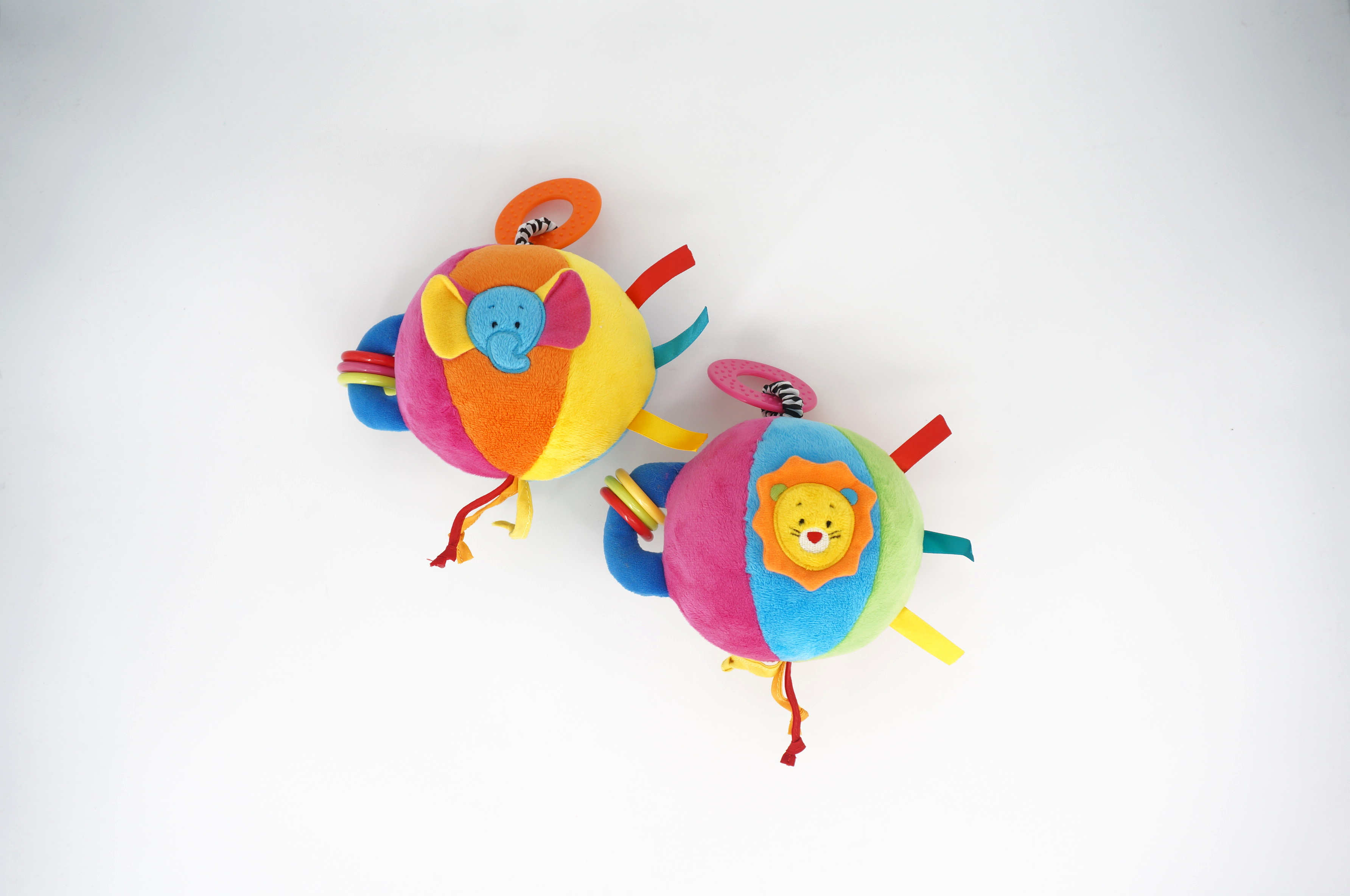 elephant ,lion activity ball with teether ,rattle and plastic rings