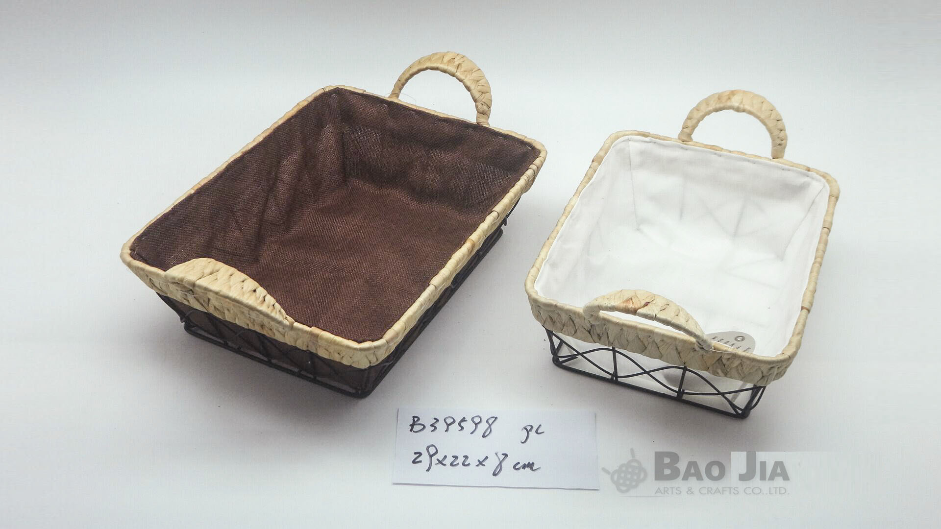 rectangular water hyacinth and wire basket with fabric lining