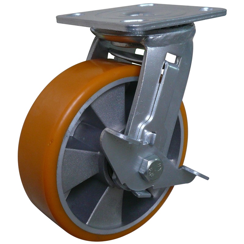 Standard 6 inch PU on Aluminium Swivel Caster With Side Brake