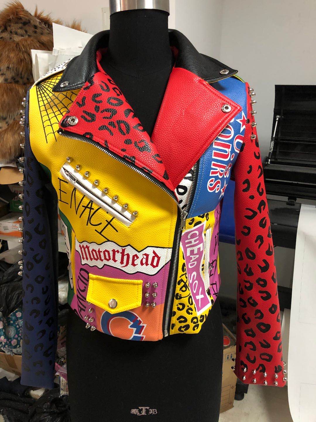 Ladies Print Embroider With Studs Pu Jacket
