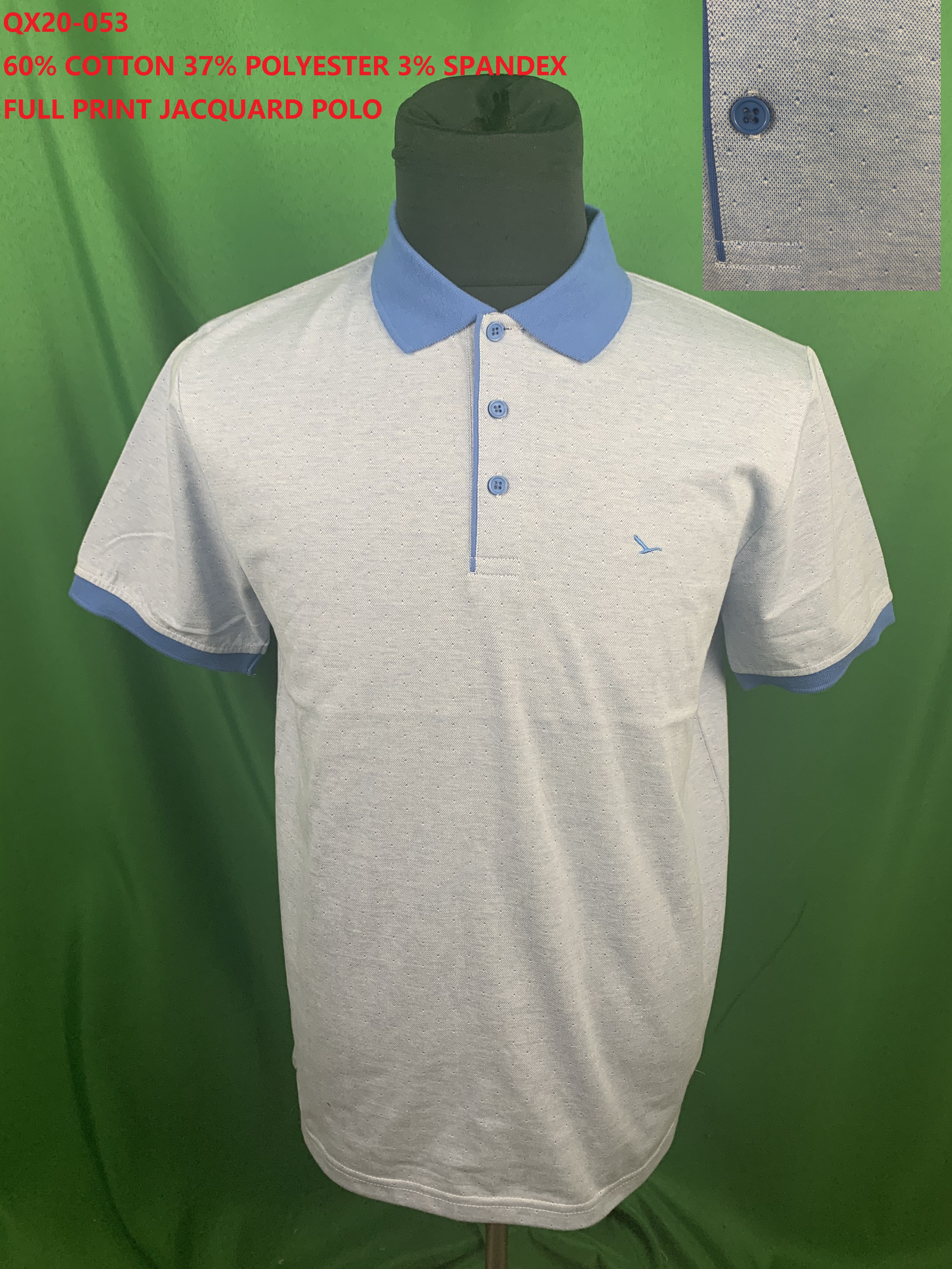 Qx20-053 Cvc Spandex Full Print Jacquard Polo