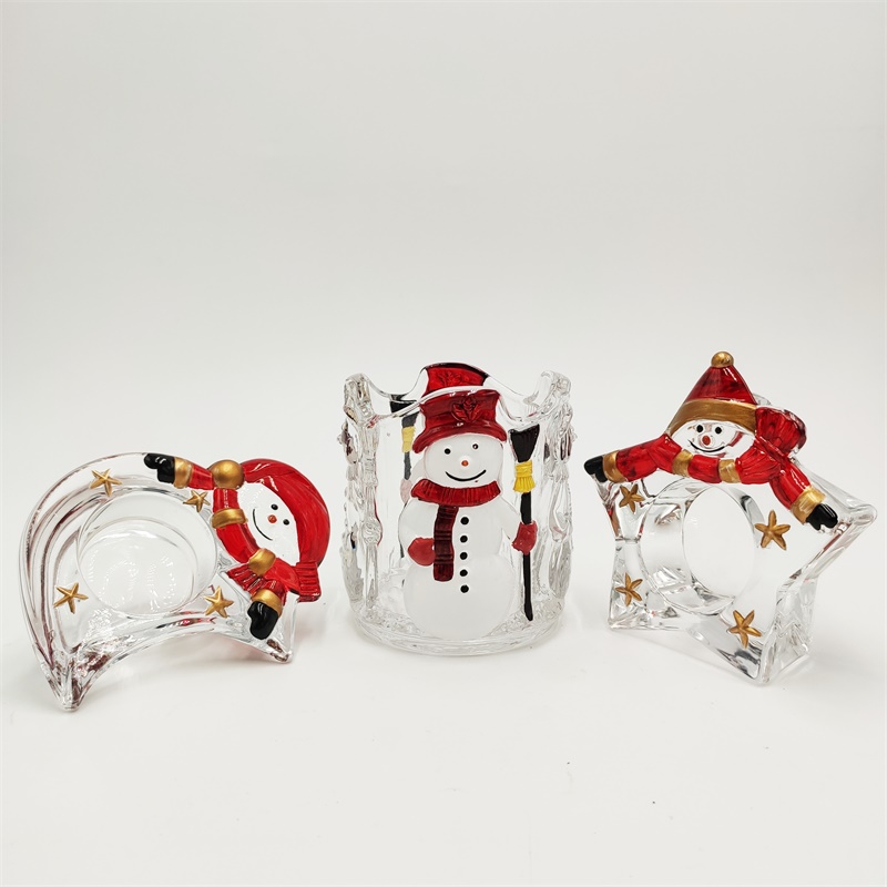Christmas gift hand drawing snowman glass candle holder