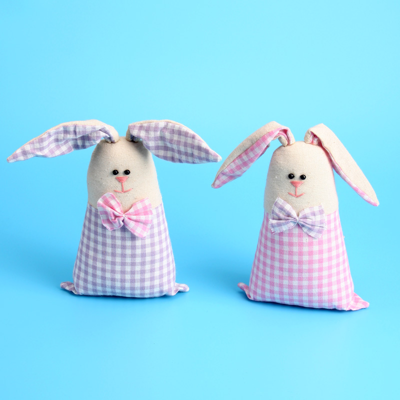Handmade Stuffed Bunny Couple Checked